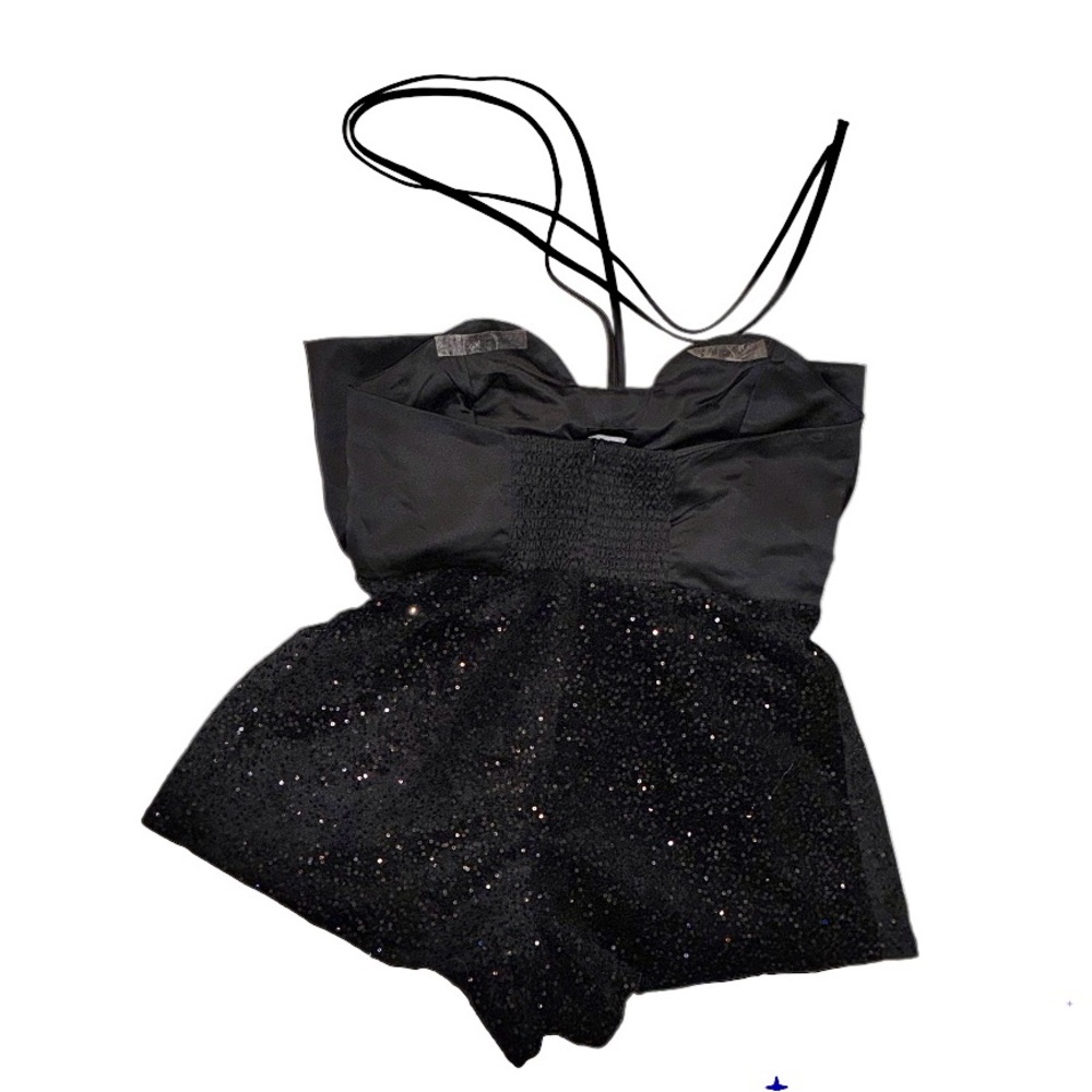 Y2K BLACK SATIN SEQUIN shorts romper party outfit women’s size large - Picture 9 of 13